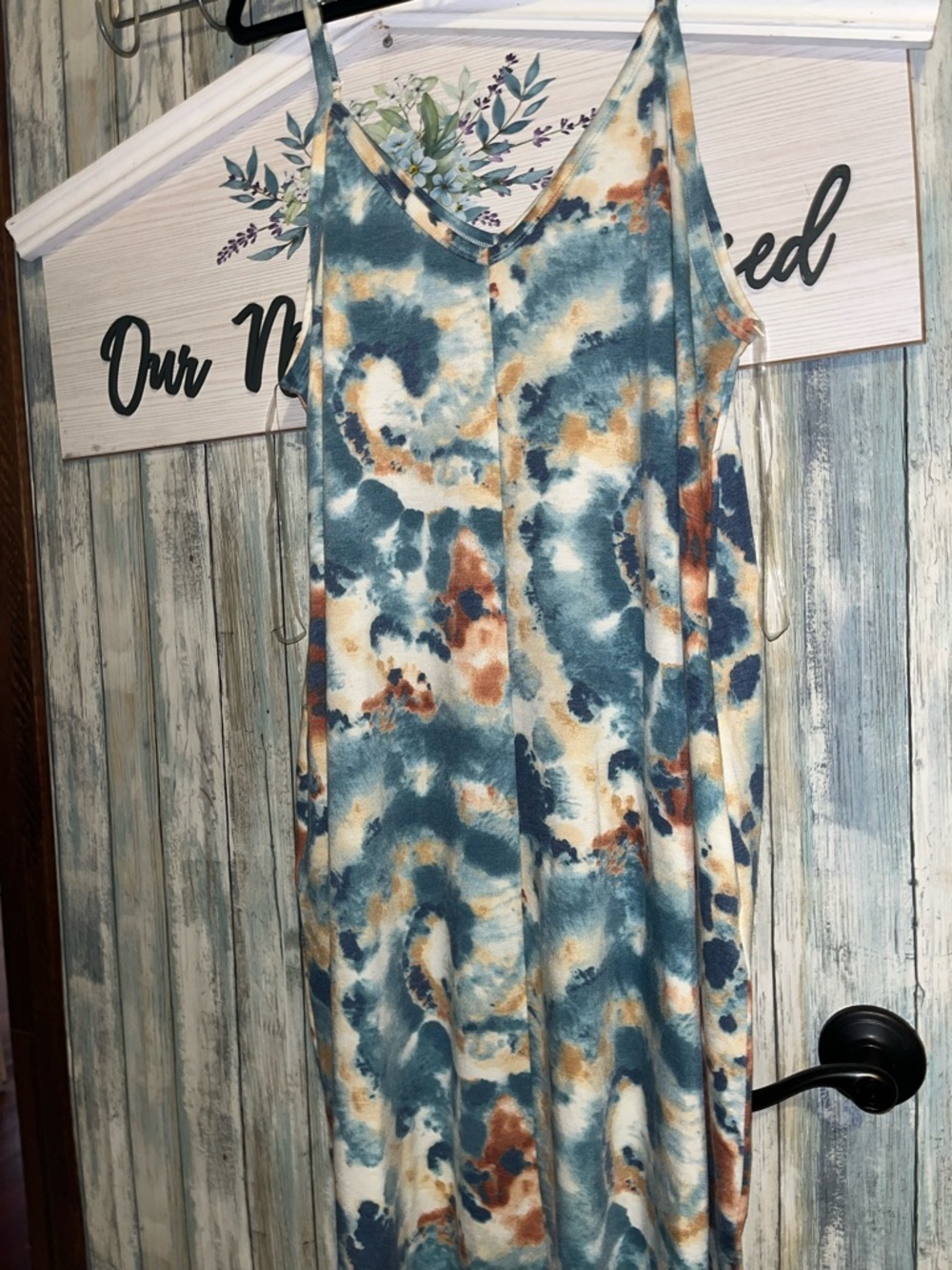 Zenana 1x Tie-Dye Maxi Slip Dress in Blue, Green and Brown - Picture 4 of 6